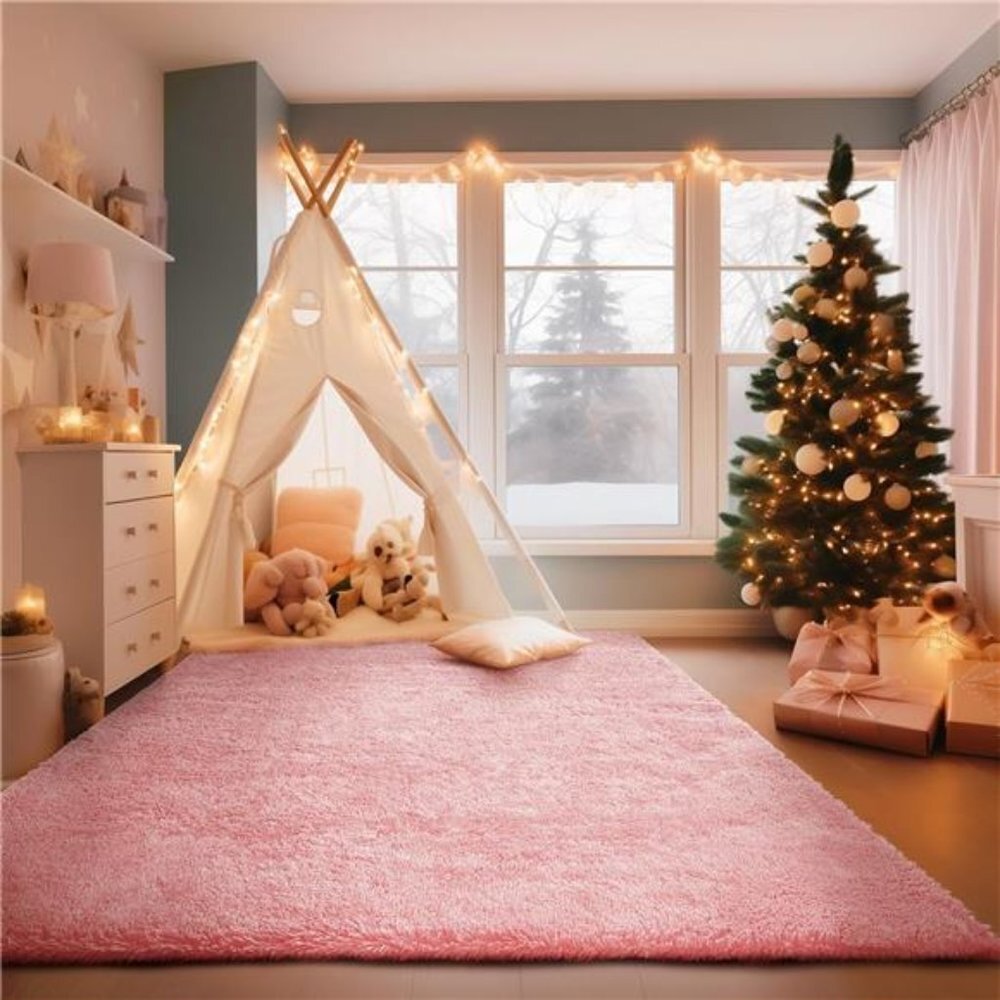 Light Pink Area Rugs for Bedroom Girls, 4x6 Fluffy Fuzzy Furry Shag Carpet,Plush